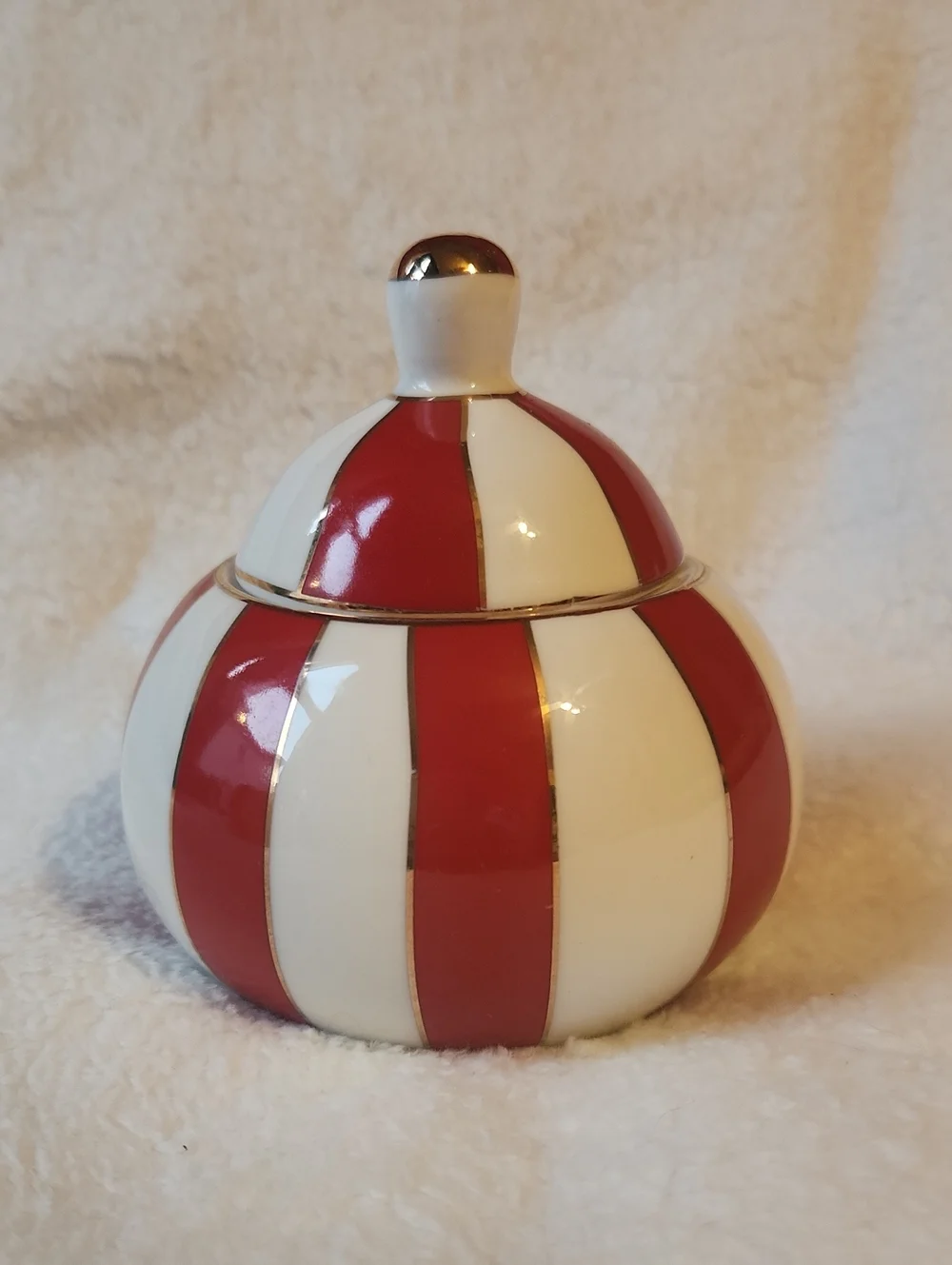 Grace Teawear, Fine Porcelain, Red and White Striped Creamer and Sugar Set